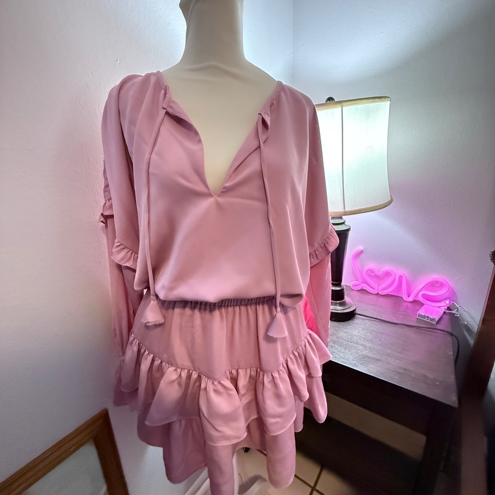 Misa Los Angeles Pink Ruffled Tiered Sundress